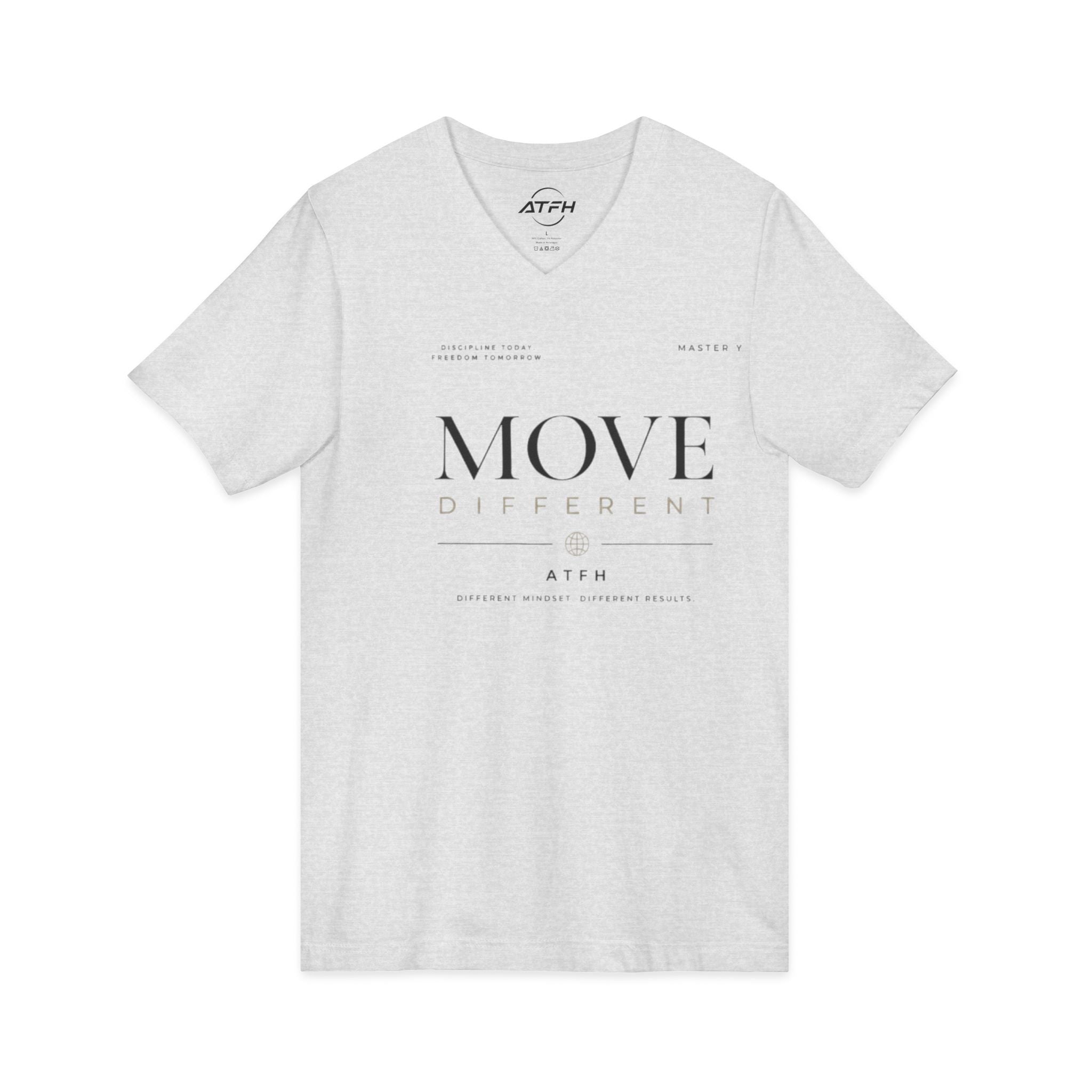 Move Different V-Neck Tee — Minimal Motivational Graphic Shirt Printify