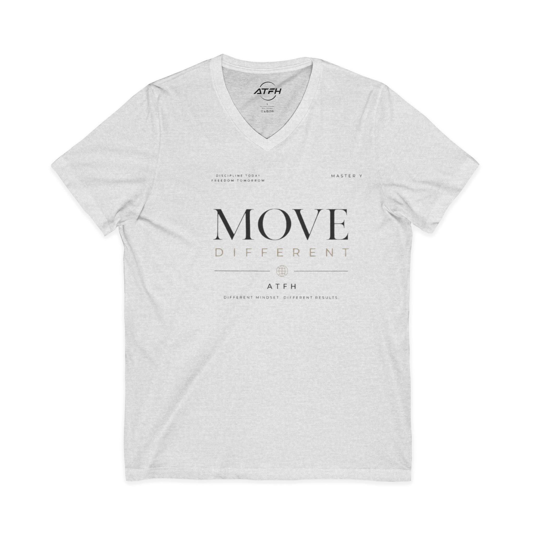 Move Different V-Neck Tee — Minimal Motivational Graphic Shirt Printify