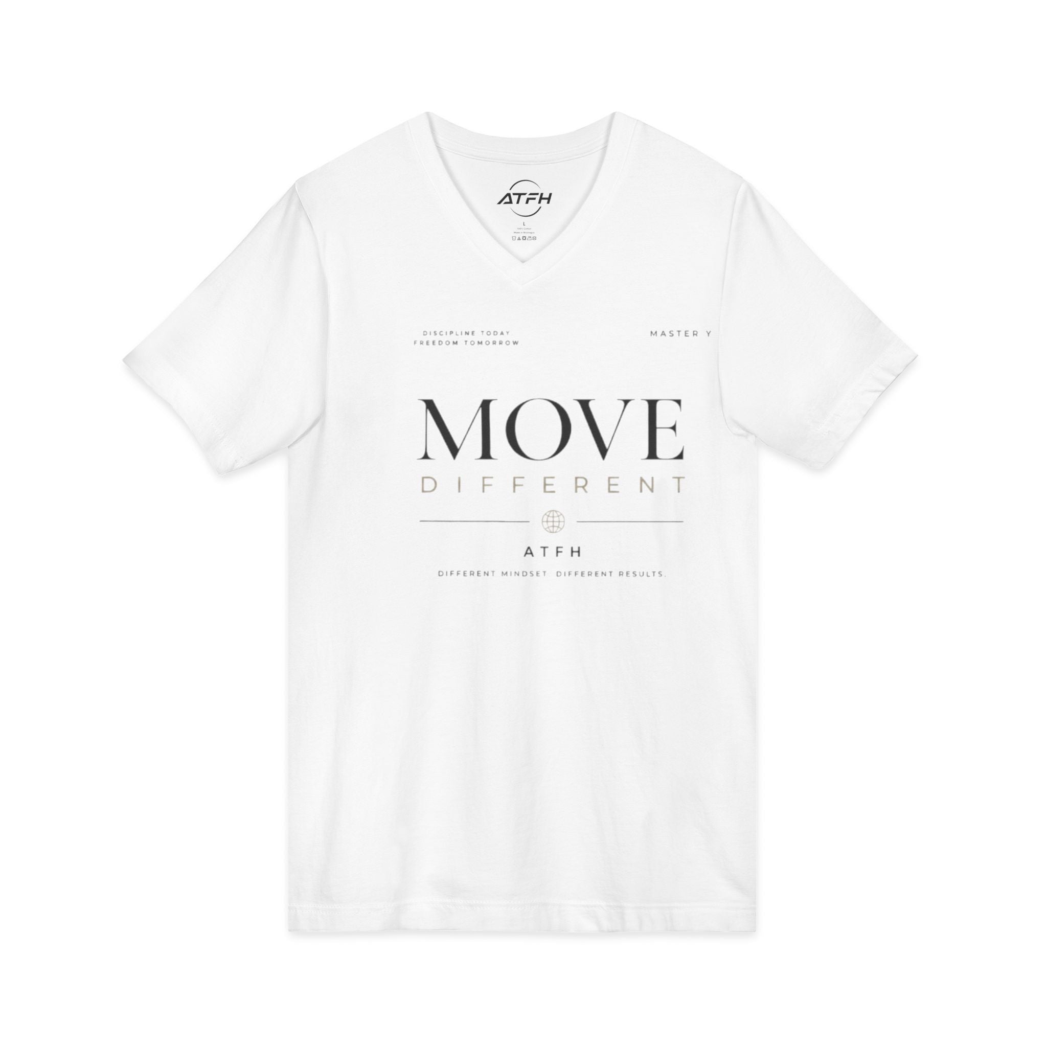Move Different V-Neck Tee — Minimal Motivational Graphic Shirt Printify