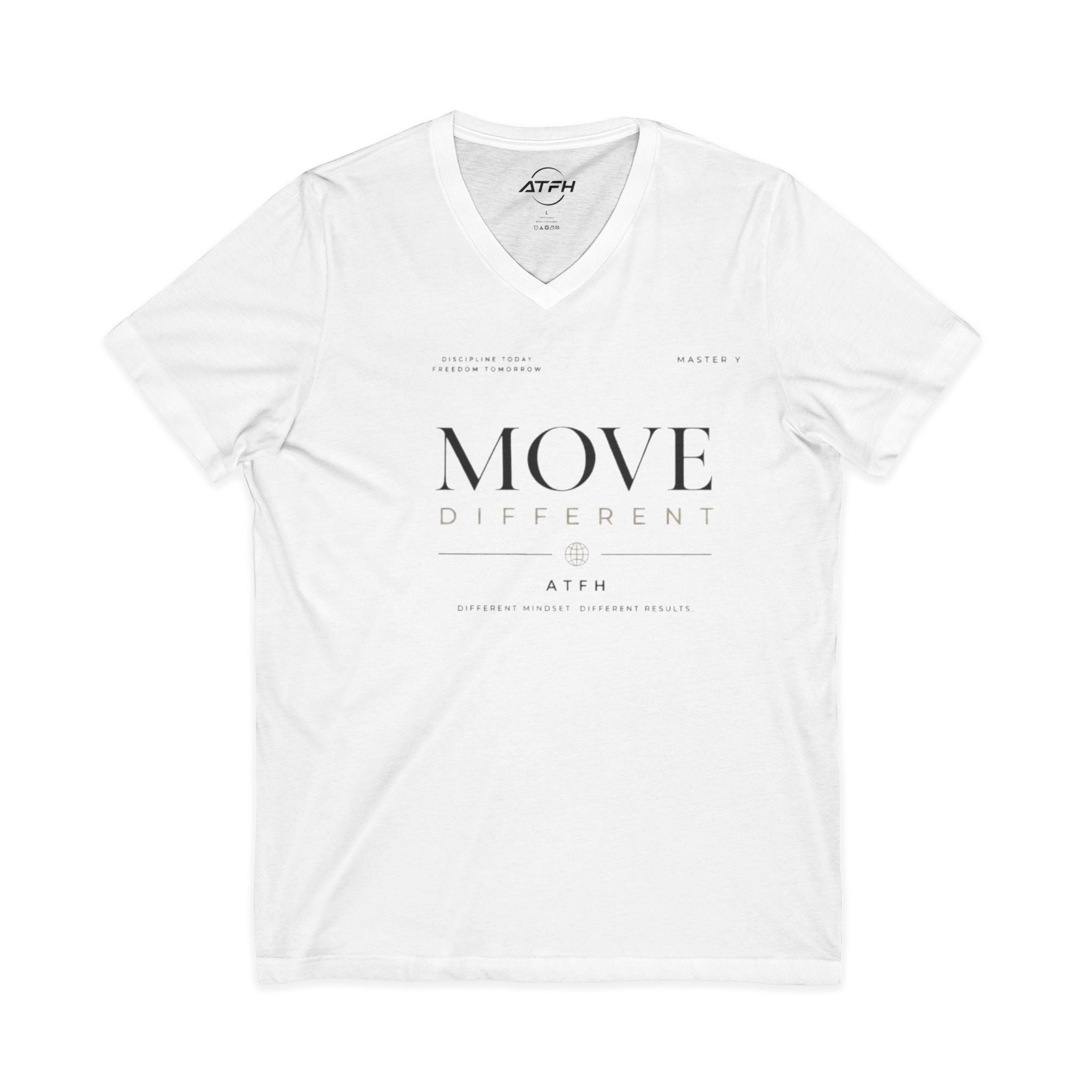 Move Different V-Neck Tee — Minimal Motivational Graphic Shirt Printify