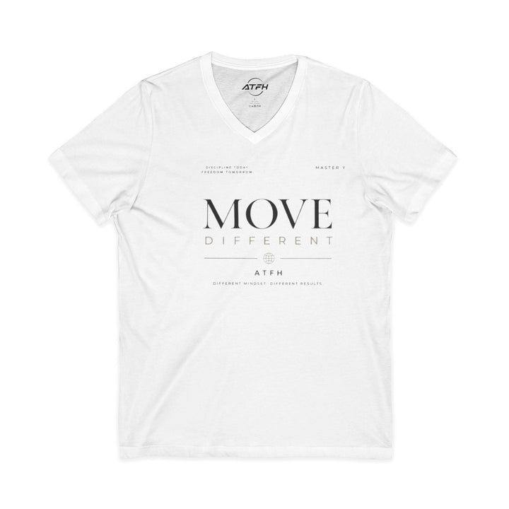 Move Different V-Neck Tee — Minimal Motivational Graphic Shirt Printify