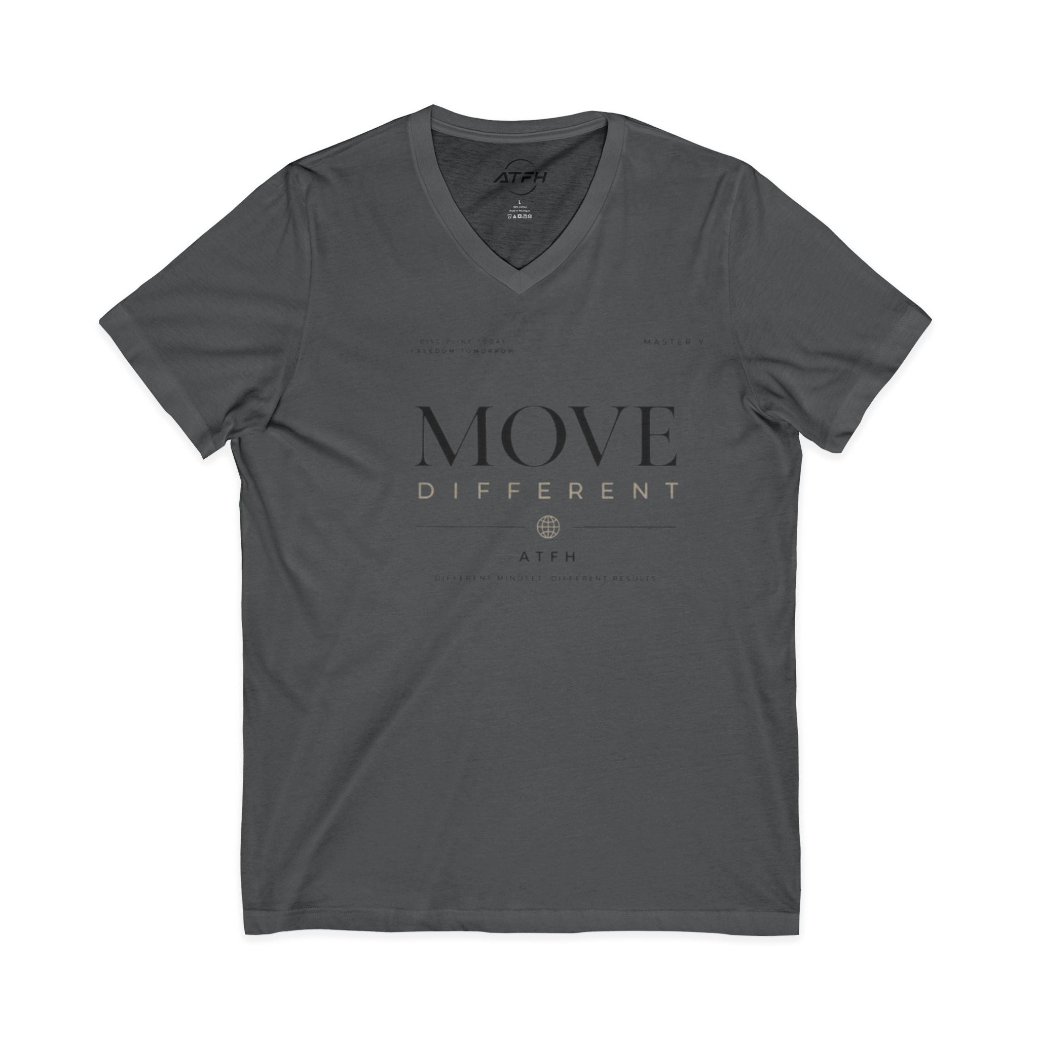 Move Different V-Neck Tee — Minimal Motivational Graphic Shirt Printify