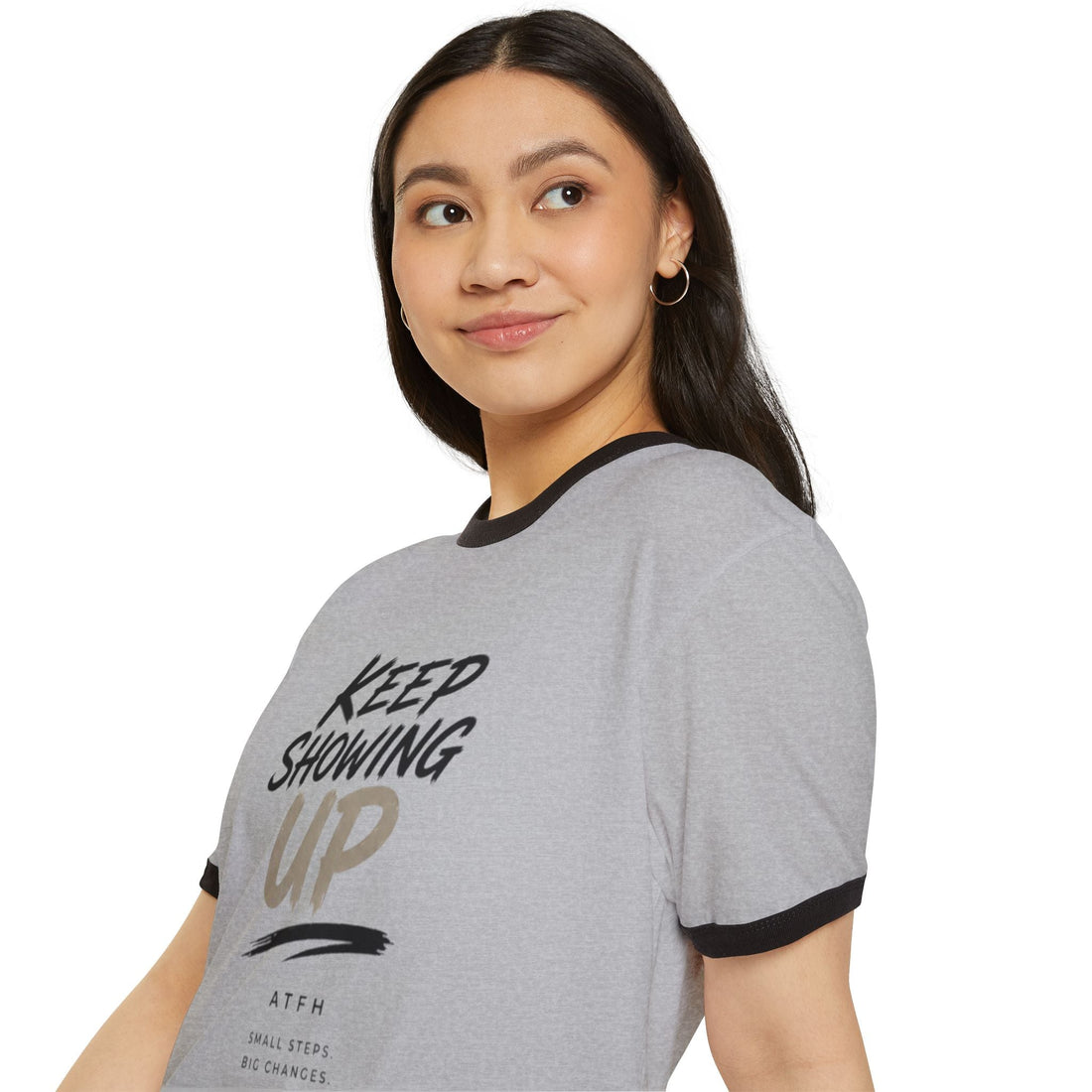 Keep Showing Up Ringer T-Shirt — Motivational Graphic Tee Printify