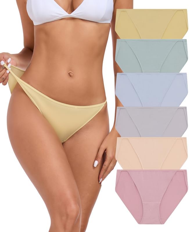 ANLIQI Women’s High Cut String Bikini Underwear Soft Modal Low Rise No Show Panties Plus Size Bikini Panties Multi Pack