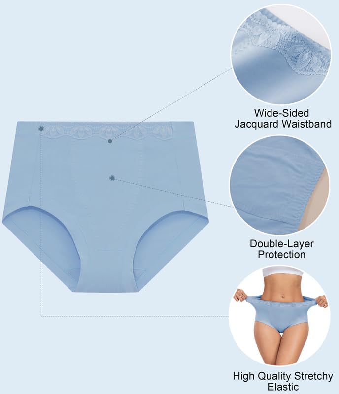 ANLIQI Women's Cotton Underwear High Waist Tummy Control Briefs Full Coverage Multipack Breathable Stretch Ladies Panties