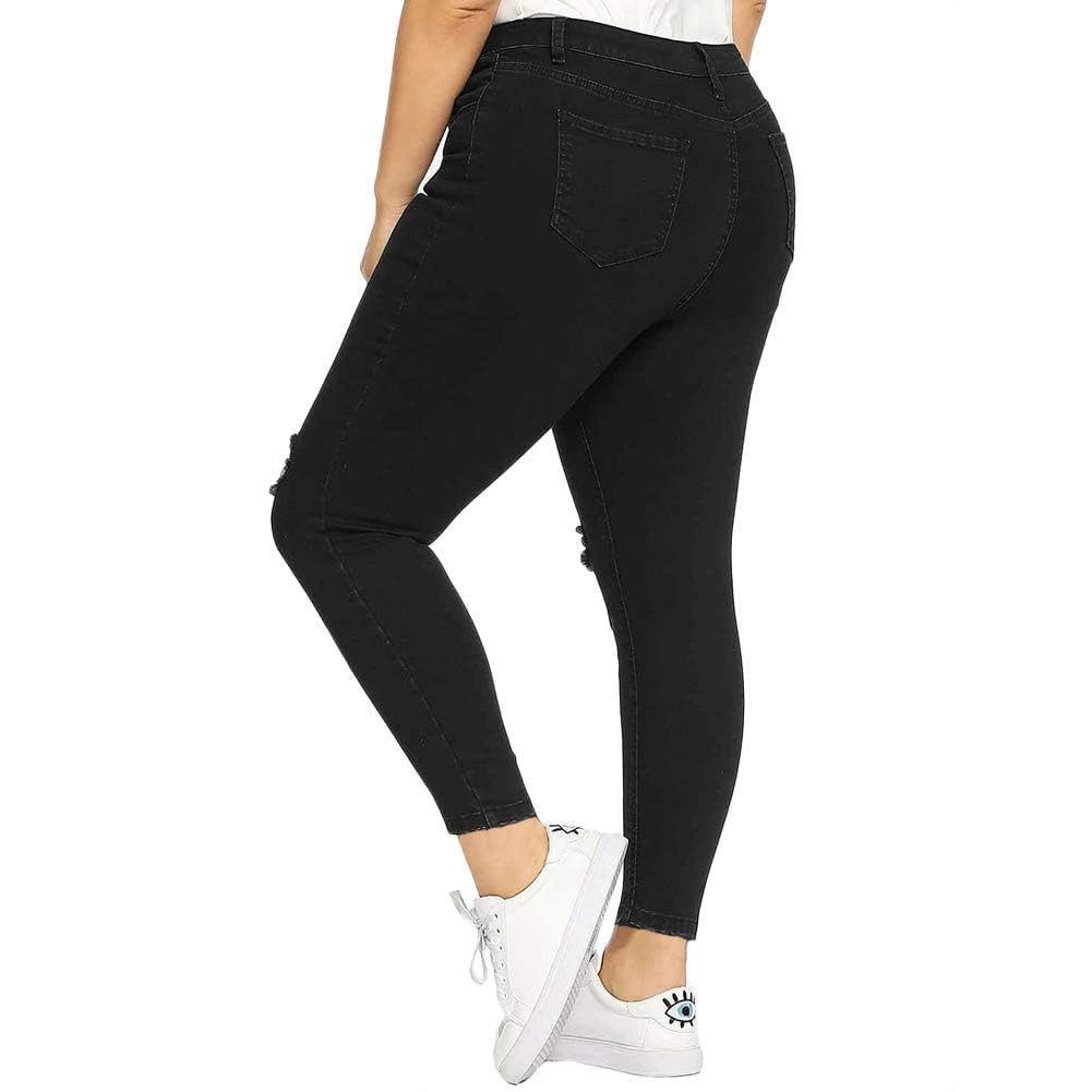 ALLABREVE Womens Plus Size Skinny Jeans Stretchy High Waisted Ankle Jean Ripped Slim Fit Washed Denim Distressed Tight Jean