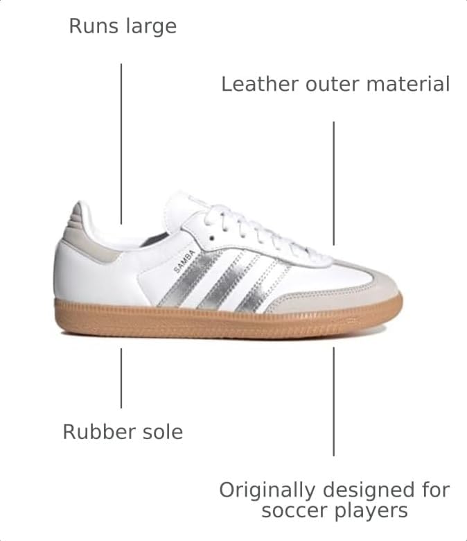 adidas Samba OG Womens Sneaker (White Metallic Silver Gum, 8.5)