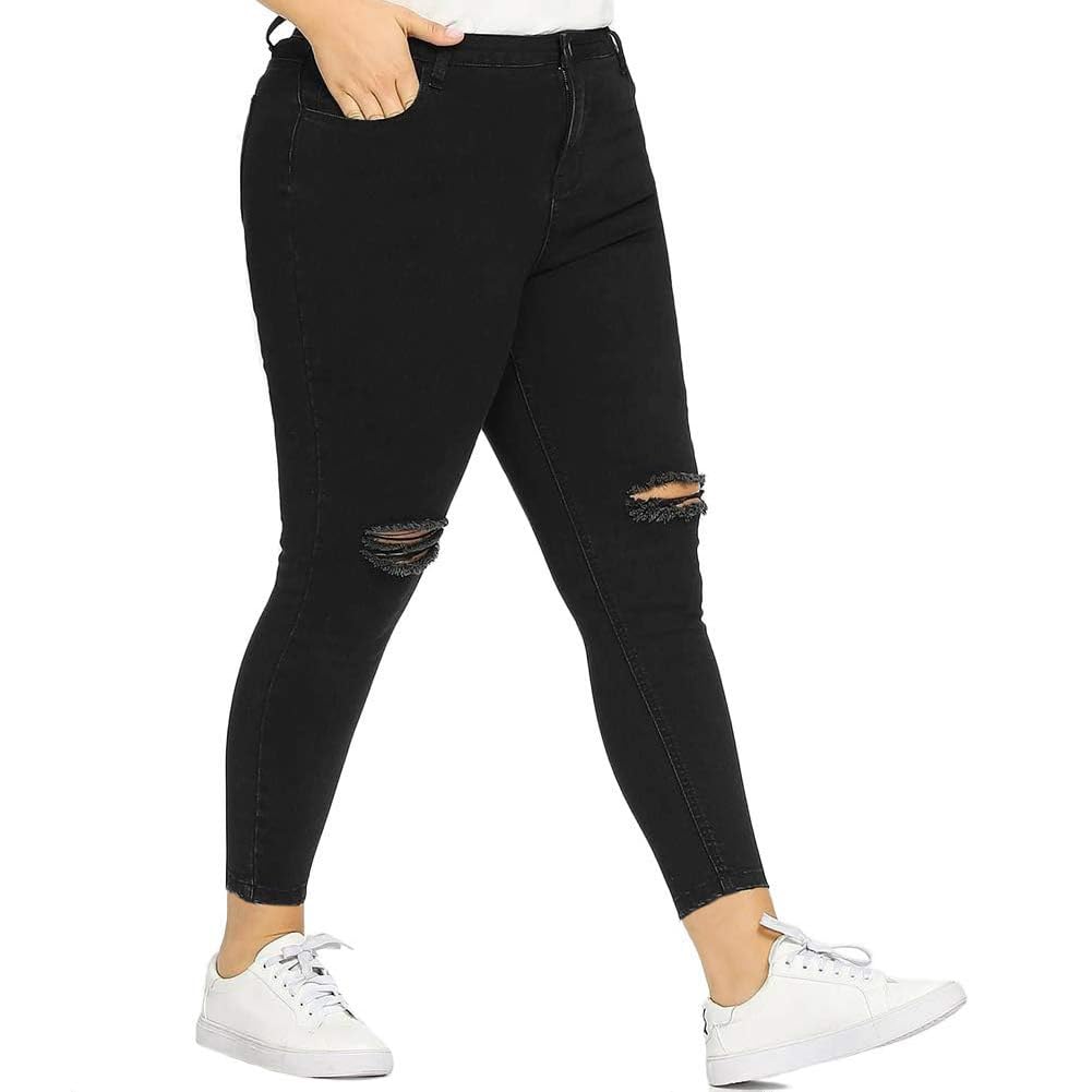 ALLABREVE Womens Plus Size Skinny Jeans Stretchy High Waisted Ankle Jean Ripped Slim Fit Washed Denim Distressed Tight Jean