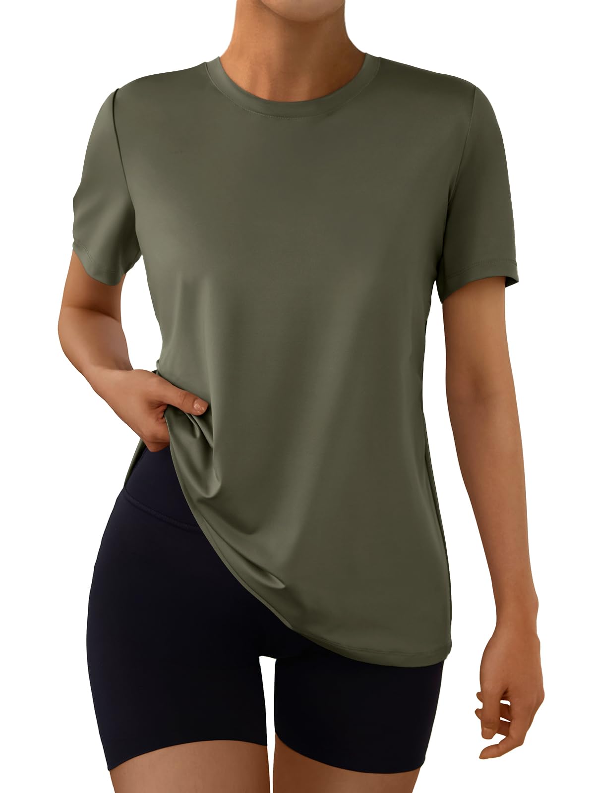AUTOMET Women's Workout Shirts Short Sleeve Tops for Running Hiking Gym Athletic