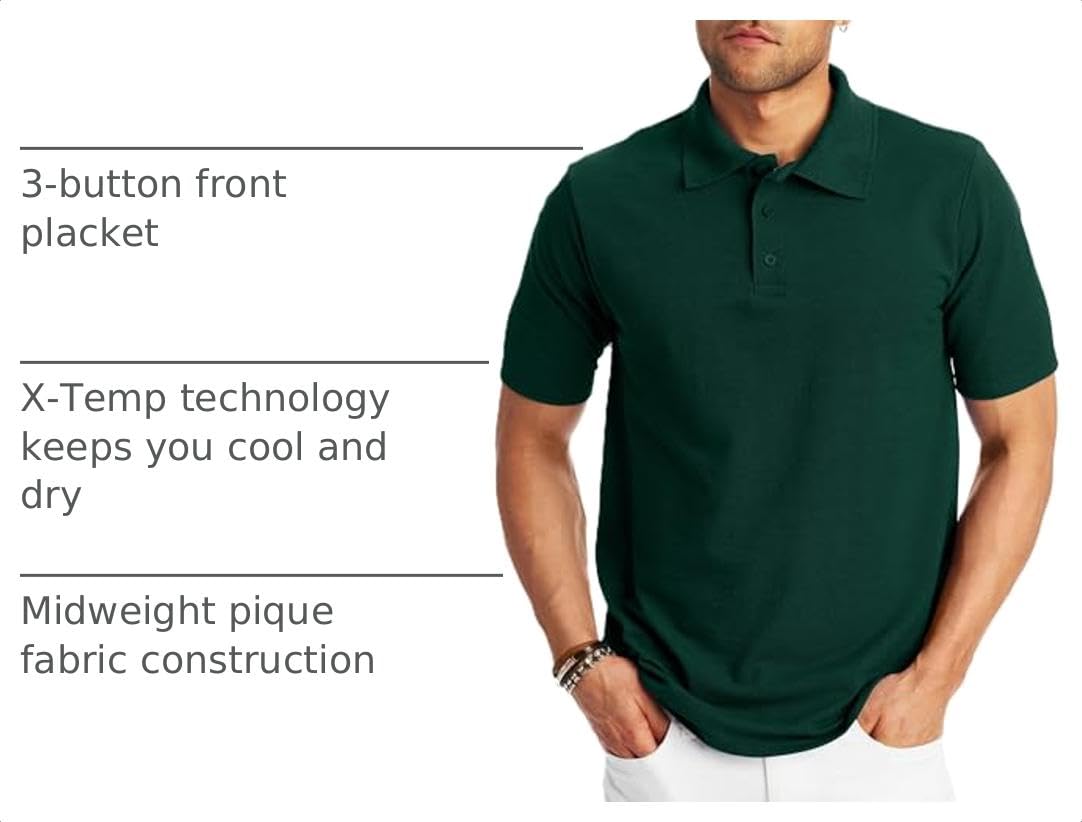Hanes Men’s X-Temp Short Sleeve Polo Shirt, Midweight Men's Shirt