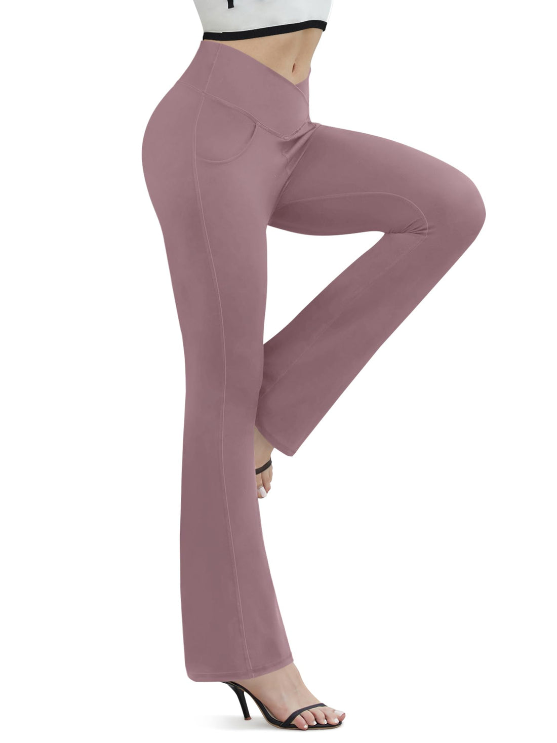 Flare Leggings for Women Yoga Pants with Pockets High Waisted Crossover Flare Leggings Bootcut Casual Yoga Pants
