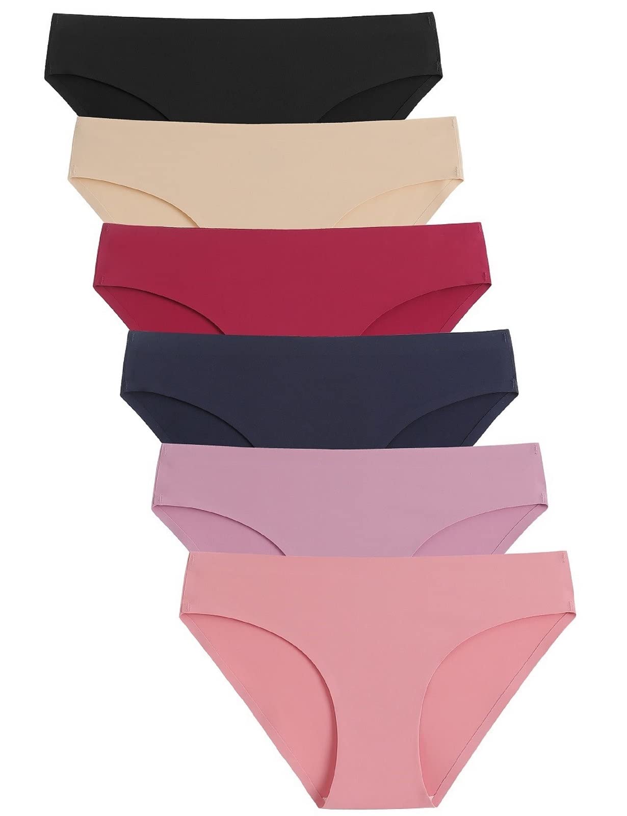 Caterlove Women's Seamless Underwear No Show Stretch Bikini Panties Silky Invisible Hipster 6 Pack