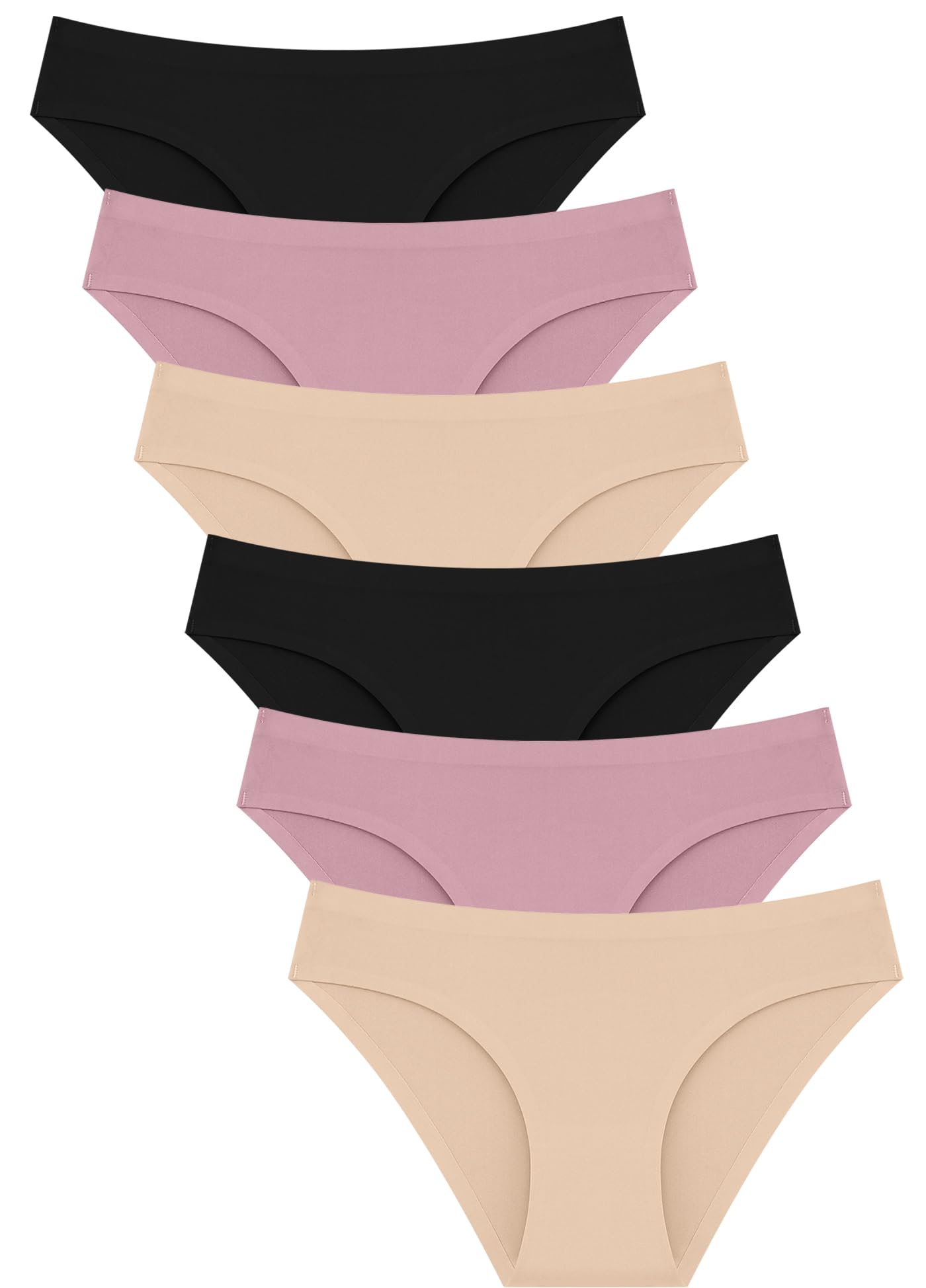 FINETOO 6 Pack Women’s Seamless Hipster Underwear No Show Panties Invisibles Briefs Soft Stretch Bikini Underwears XS-XL
