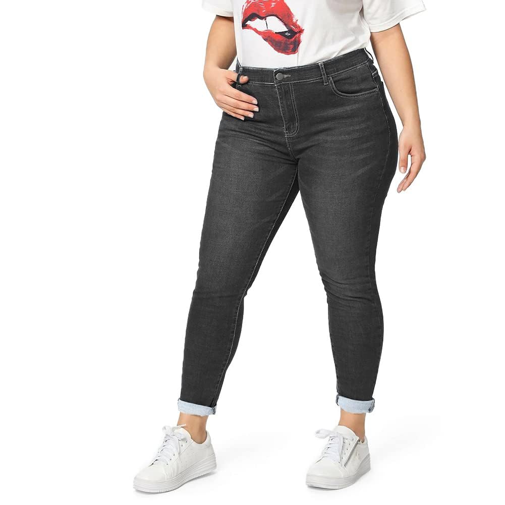 ALLABREVE Womens Plus Size Skinny Jeans Stretchy High Waisted Ankle Jean Ripped Slim Fit Washed Denim Distressed Tight Jean
