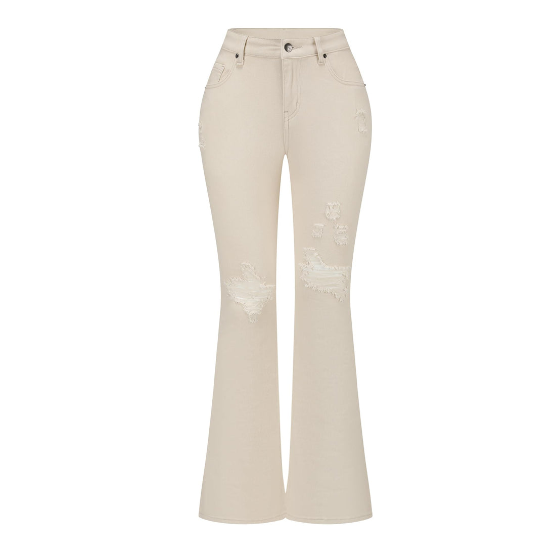 THUNDER STAR Womens Stretchy Mid Rise Flare Jeans Distressed Denim Bell Bottom Pants