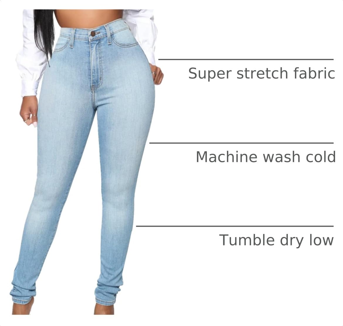 KUNMI Womens Classic High Waisted Skinny Stretch Butt Lifting Jeans Slim Fit Denim Pants