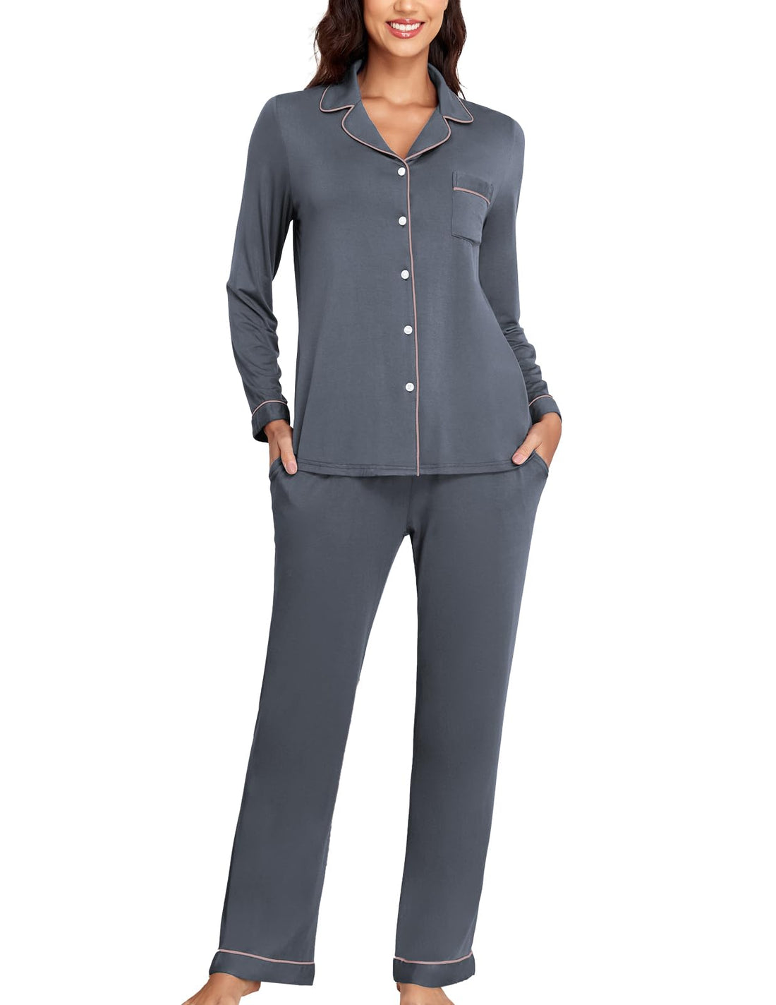 Veseacky Women's Ribbed Knit Pajamas Set 2 Piece Warm Soft Loungewear Sleepwear Pjs S-XXL