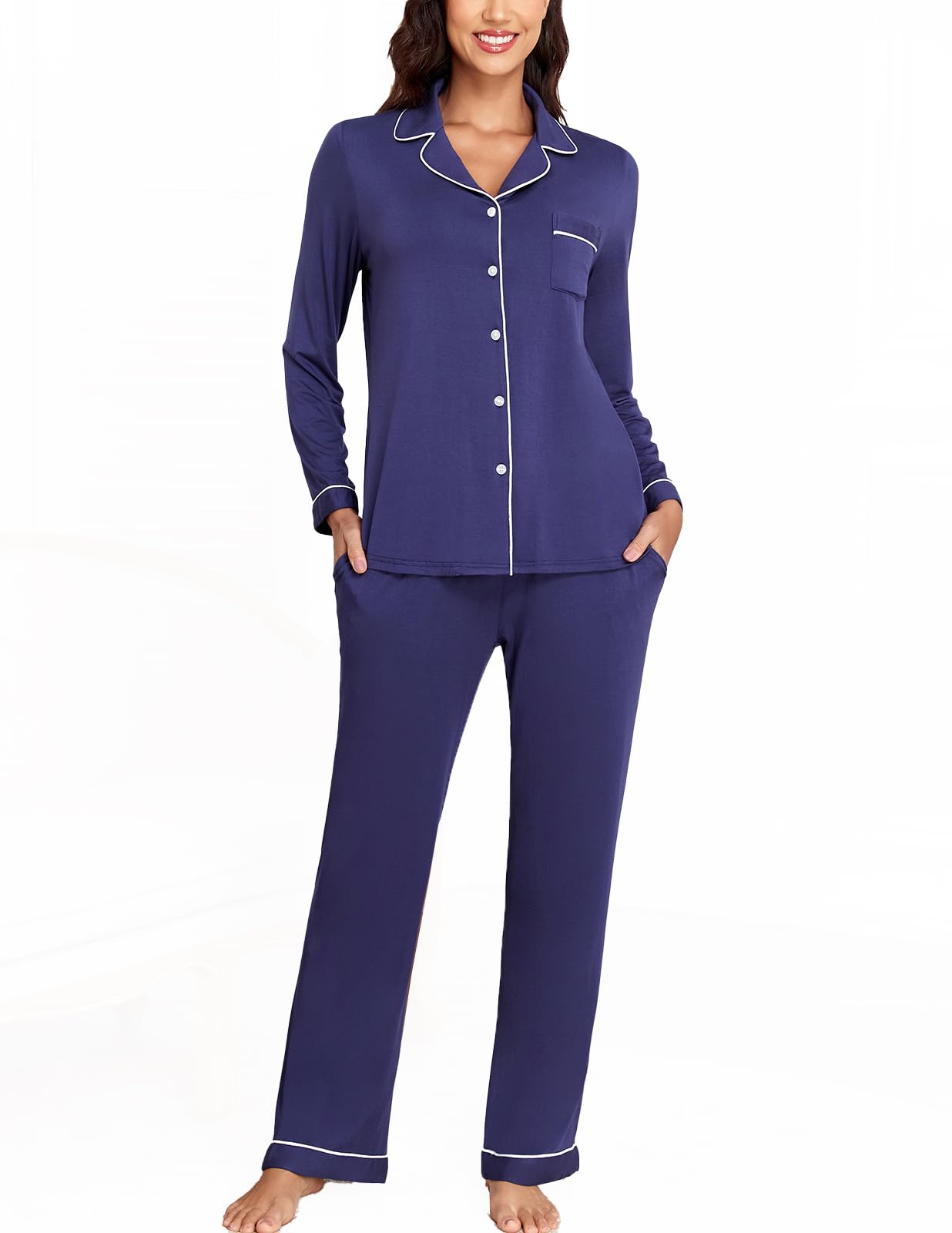 Veseacky Women's Ribbed Knit Pajamas Set 2 Piece Warm Soft Loungewear Sleepwear Pjs S-XXL