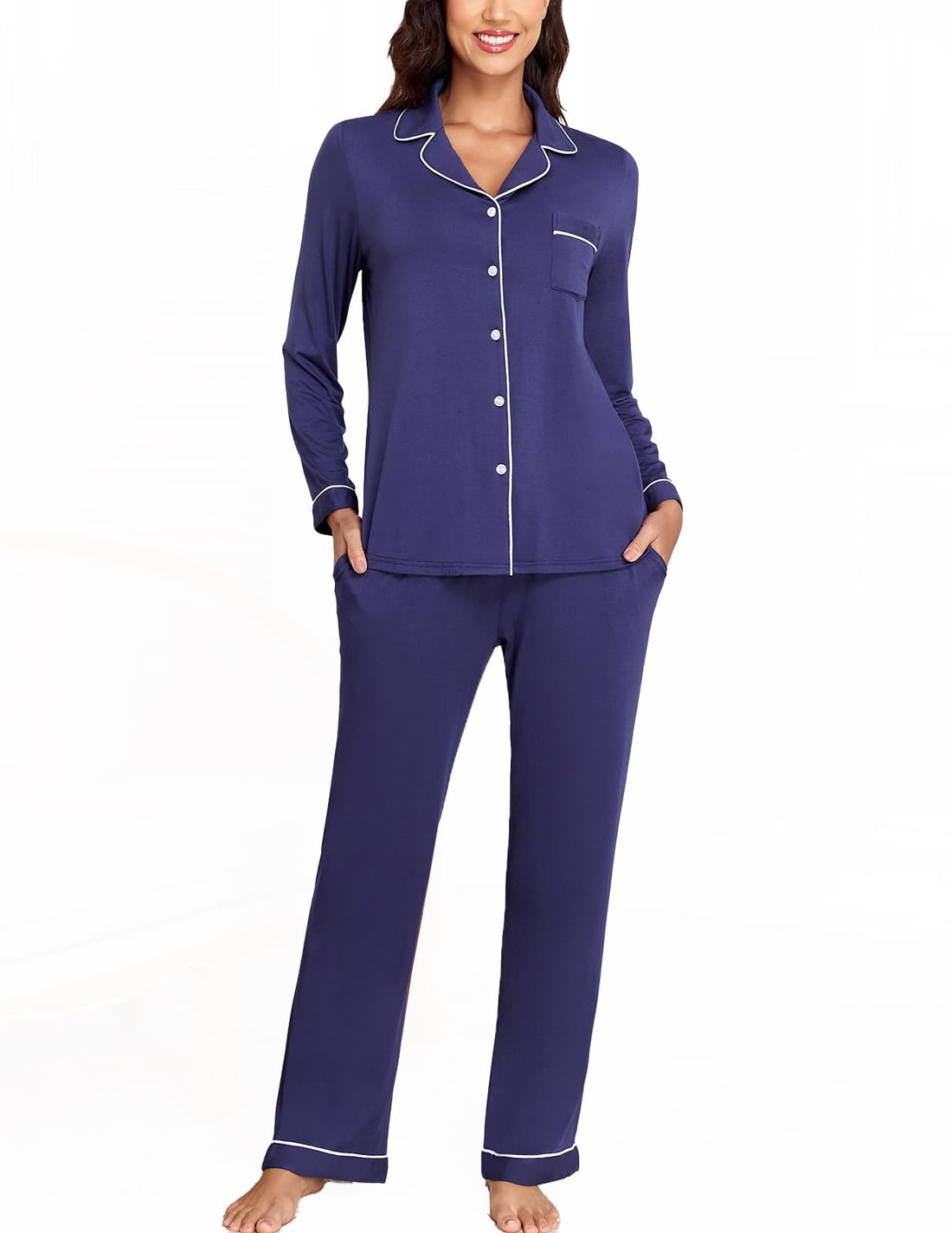 Veseacky Women's Ribbed Knit Pajamas Set 2 Piece Warm Soft Loungewear Sleepwear Pjs S-XXL