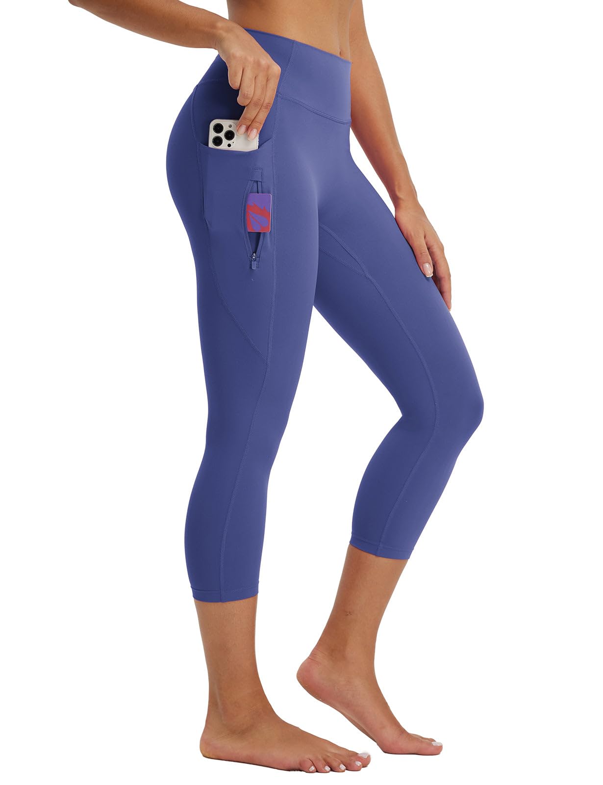 baleaf Women's Capri Leggings with 3 Pockets Tummy Control 21" Inseam Workout Capris Yoga Pants