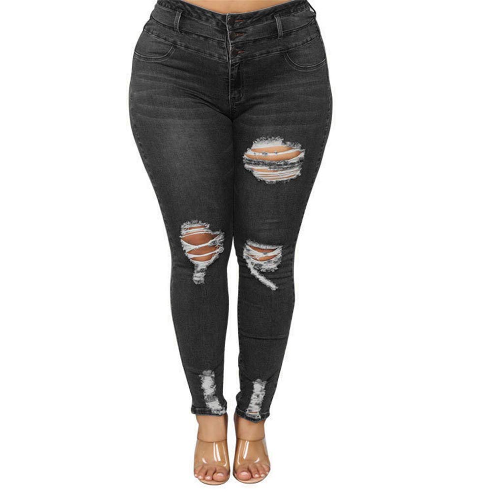 ALLABREVE Womens Plus Size Skinny Jeans Stretchy High Waisted Ankle Jean Ripped Slim Fit Washed Denim Distressed Tight Jean