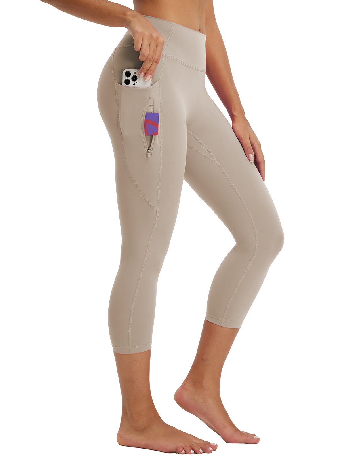 baleaf Women's Capri Leggings with 3 Pockets Tummy Control 21" Inseam Workout Capris Yoga Pants