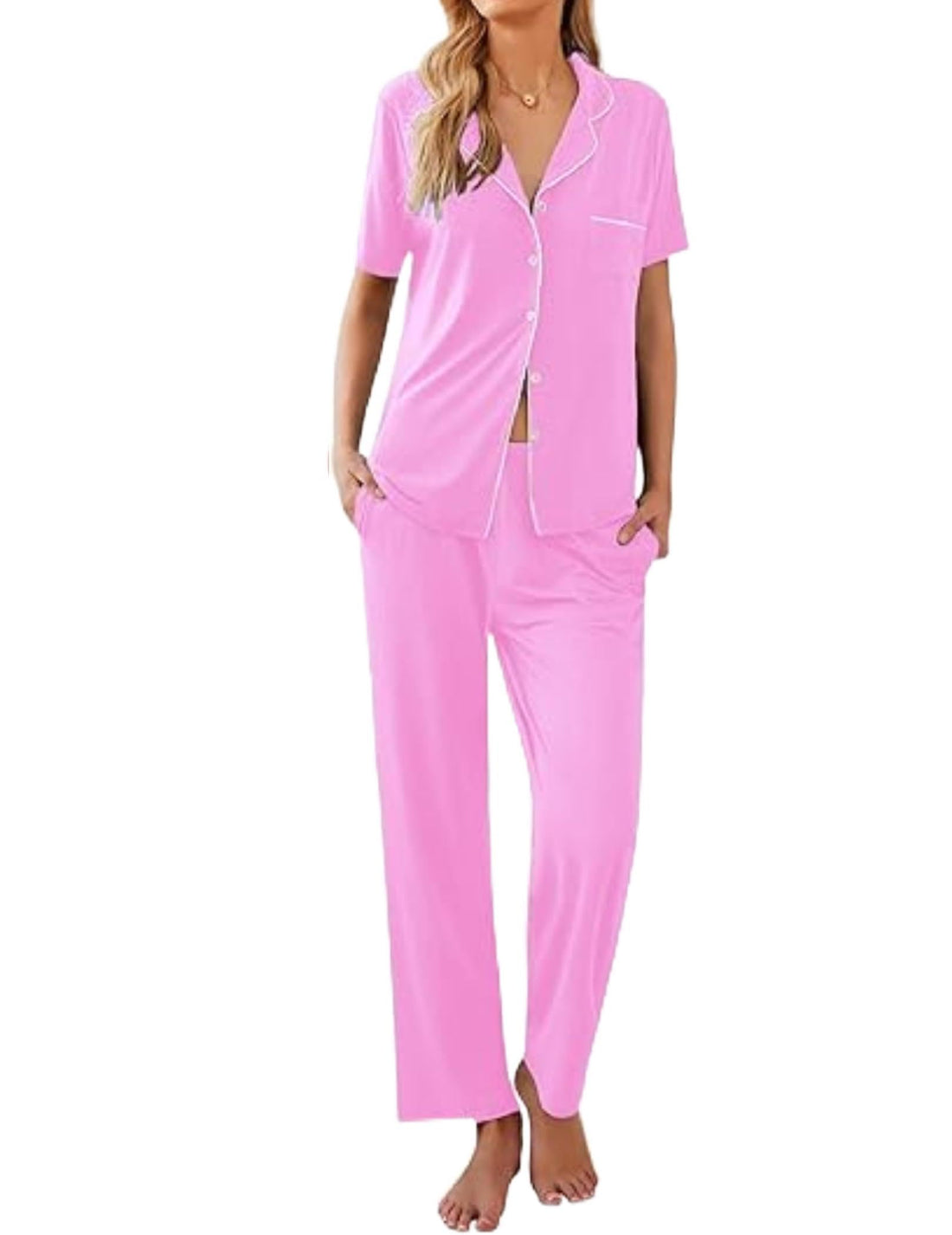 Ekouaer Womens Pajamas Set Short Sleeve Button Down Top & Pants Lounge Pjs