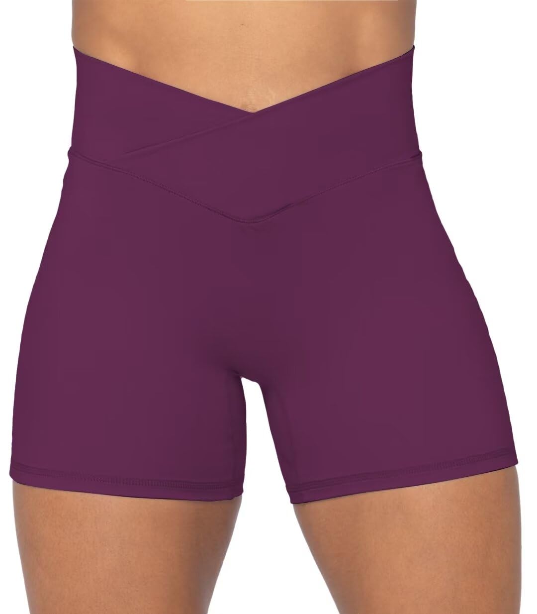 Sunzel Crossover Biker Shorts for Women, No Front Seam V High Waist Yoga Workout Gym Shorts with Tummy Control | 4 Or 6-Inch Inseam, High Waisted, Tummy Control, Crossover Waist, Buttery Soft, No Front Seam, Squat Proof, Compression