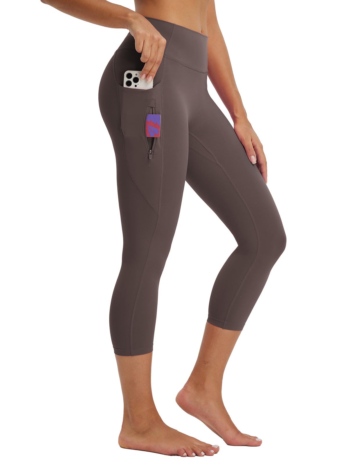 baleaf Women's Capri Leggings with 3 Pockets Tummy Control 21" Inseam Workout Capris Yoga Pants