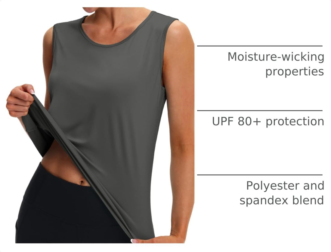 MAGCOMSEN Women's Workout Tank Top Athletic Muscle Sleeveless Crew Neck Shirt UPF 80+ Moisture Wicking Gym Running