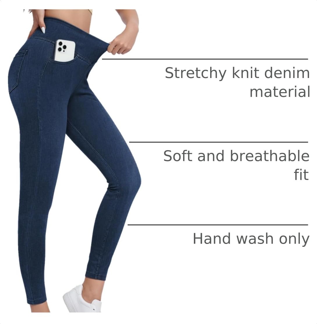 Jeggings for Women with Pockets Tummy Control Stretchy Skinny Jeans Pull On High Waisted Butt Lifting Denim Leggings