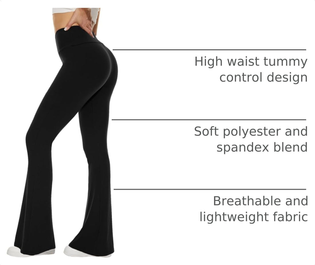 Sundwudu Black Flare Yoga Pants for Women - Soft High Waist Bootcut Leggings Tall & Long Bootleg Pants for Women