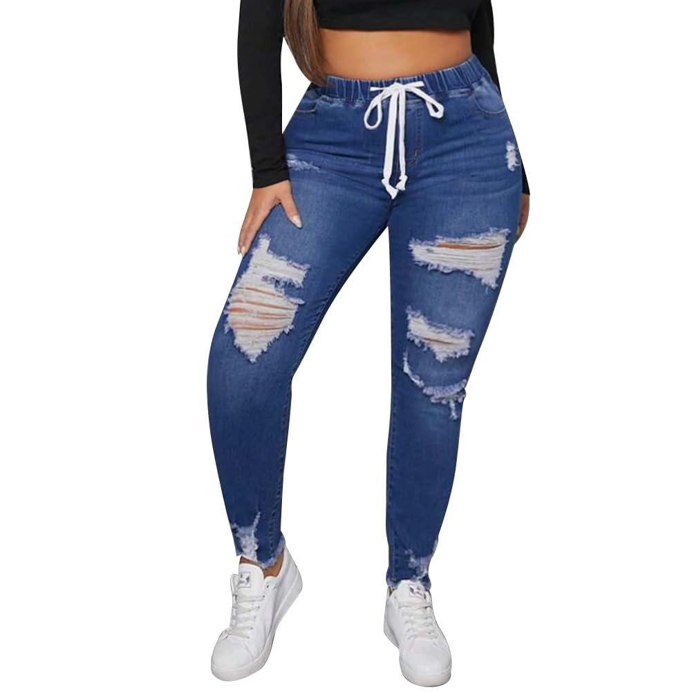 ALLABREVE Womens Plus Size Skinny Jeans Stretchy High Waisted Ankle Jean Ripped Slim Fit Washed Denim Distressed Tight Jean