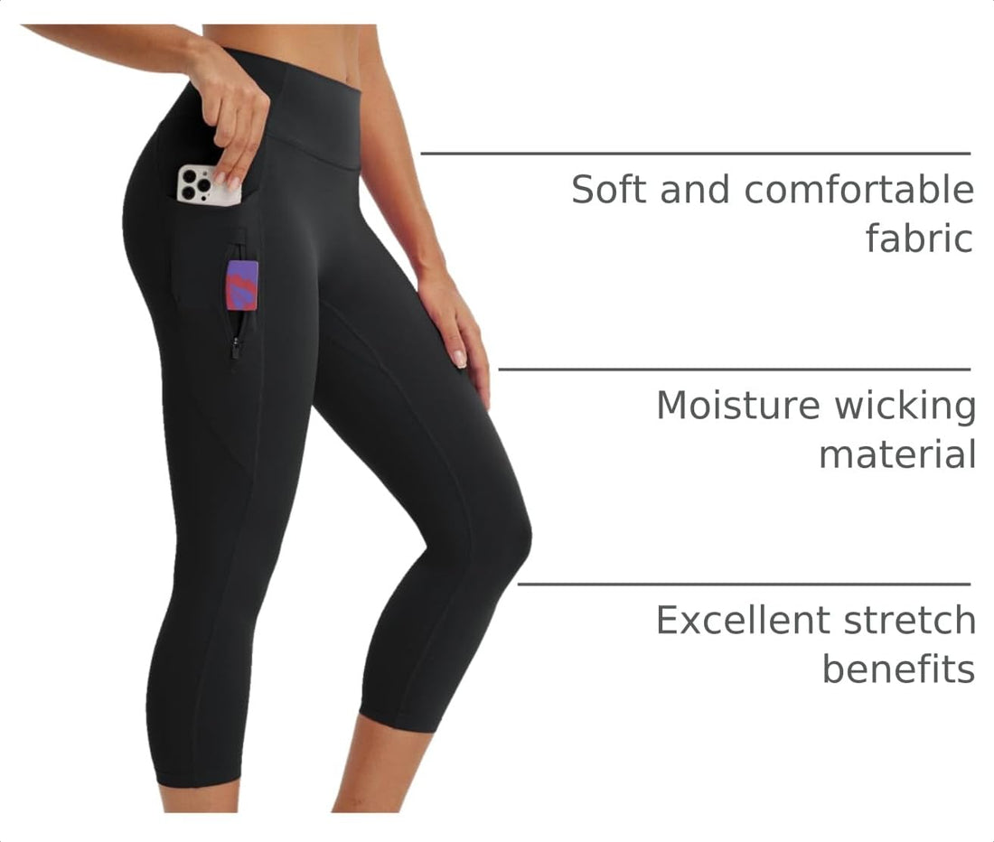 baleaf Women's Capri Leggings with 3 Pockets Tummy Control 21" Inseam Workout Capris Yoga Pants