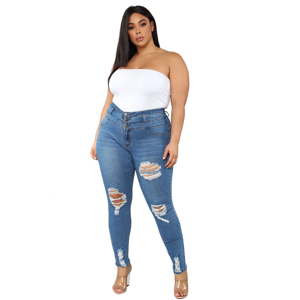 ALLABREVE Womens Plus Size Skinny Jeans Stretchy High Waisted Ankle Jean Ripped Slim Fit Washed Denim Distressed Tight Jean