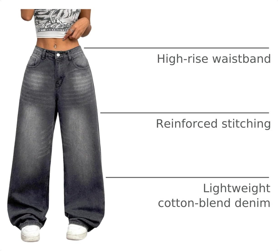 Womens Baggy Jeans Wide Leg Denim Pants Y2k 90s Vintage Hip Hop Loose Long Trousers Streetwear