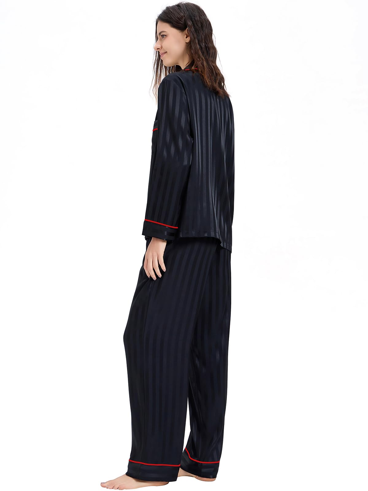 Lonxu Womens Satin Pajama Set Button Down Sleepwear Long Pj XS-3XL