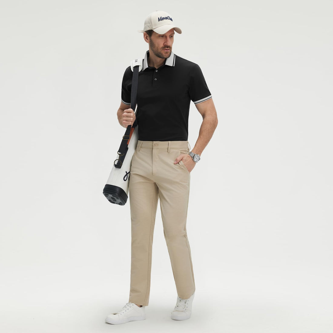 M MAELREG Golf Shirts for Men Short Sleeve with Contrast Collar & Cuffs Performance Dry Fit Stretch Solid Casual Polo Shirts