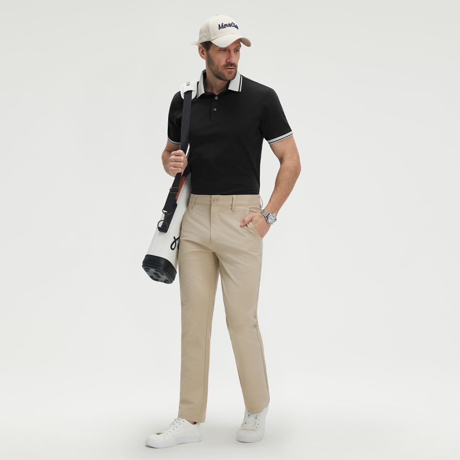M MAELREG Golf Shirts for Men Short Sleeve with Contrast Collar & Cuffs Performance Dry Fit Stretch Solid Casual Polo Shirts