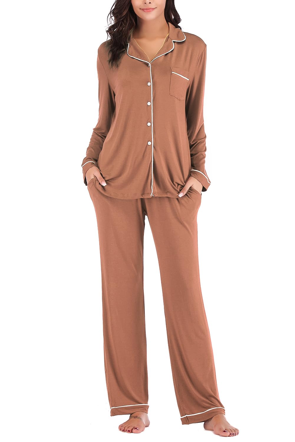 Aamikast Women's Pajama Sets Long Sleeve Button Down Sleepwear Nightwear Soft Pjs Lounge Sets