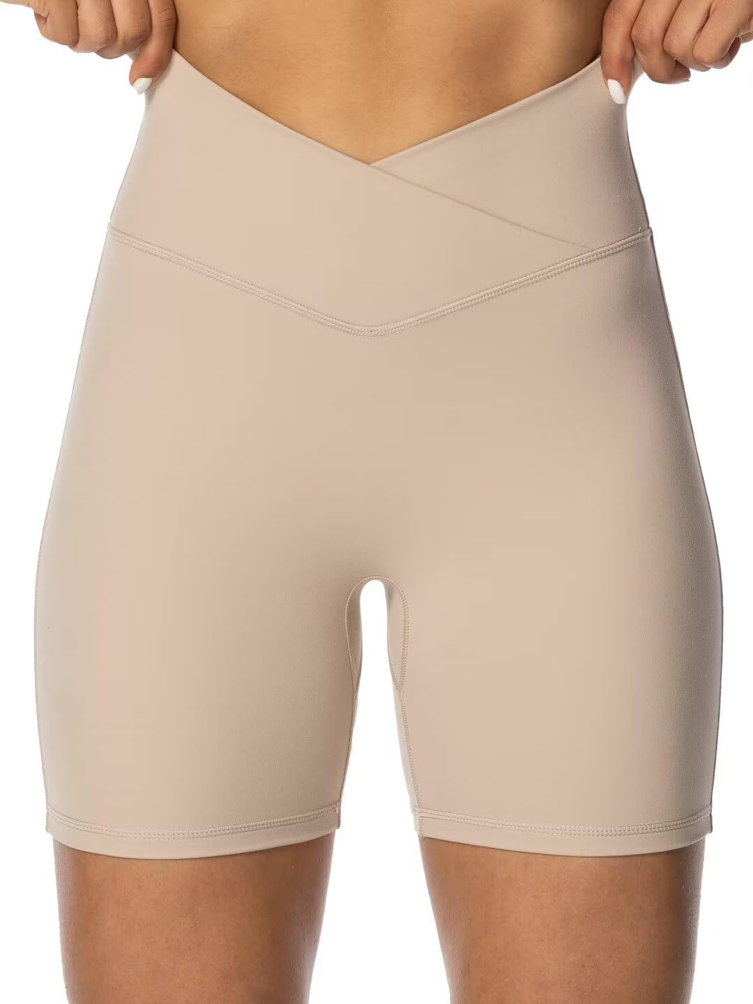 Sunzel Crossover Biker Shorts for Women, No Front Seam V High Waist Yoga Workout Gym Shorts with Tummy Control | 4 Or 6-Inch Inseam, High Waisted, Tummy Control, Crossover Waist, Buttery Soft, No Front Seam, Squat Proof, Compression