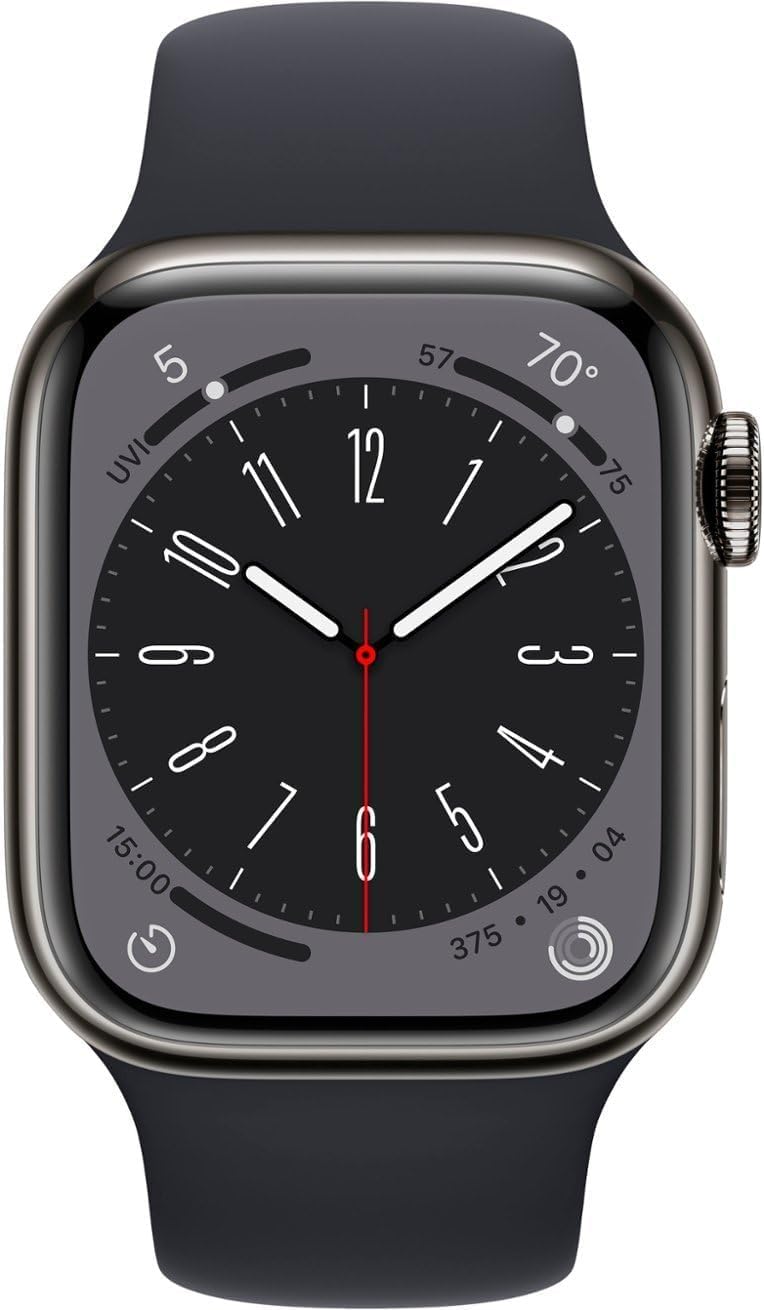 Apple Watch Series 8 [GPS, 45mm] - Midnight Aluminum Case with Midnight Sport Band, M/L (Renewed)