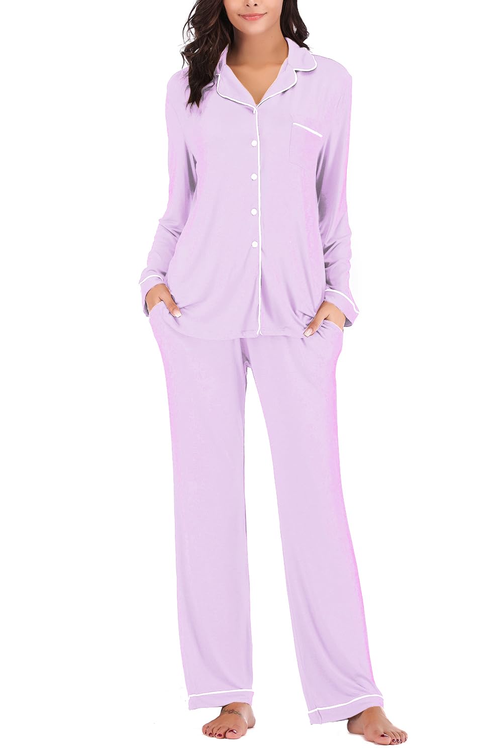 Aamikast Women's Pajama Sets Long Sleeve Button Down Sleepwear Nightwear Soft Pjs Lounge Sets