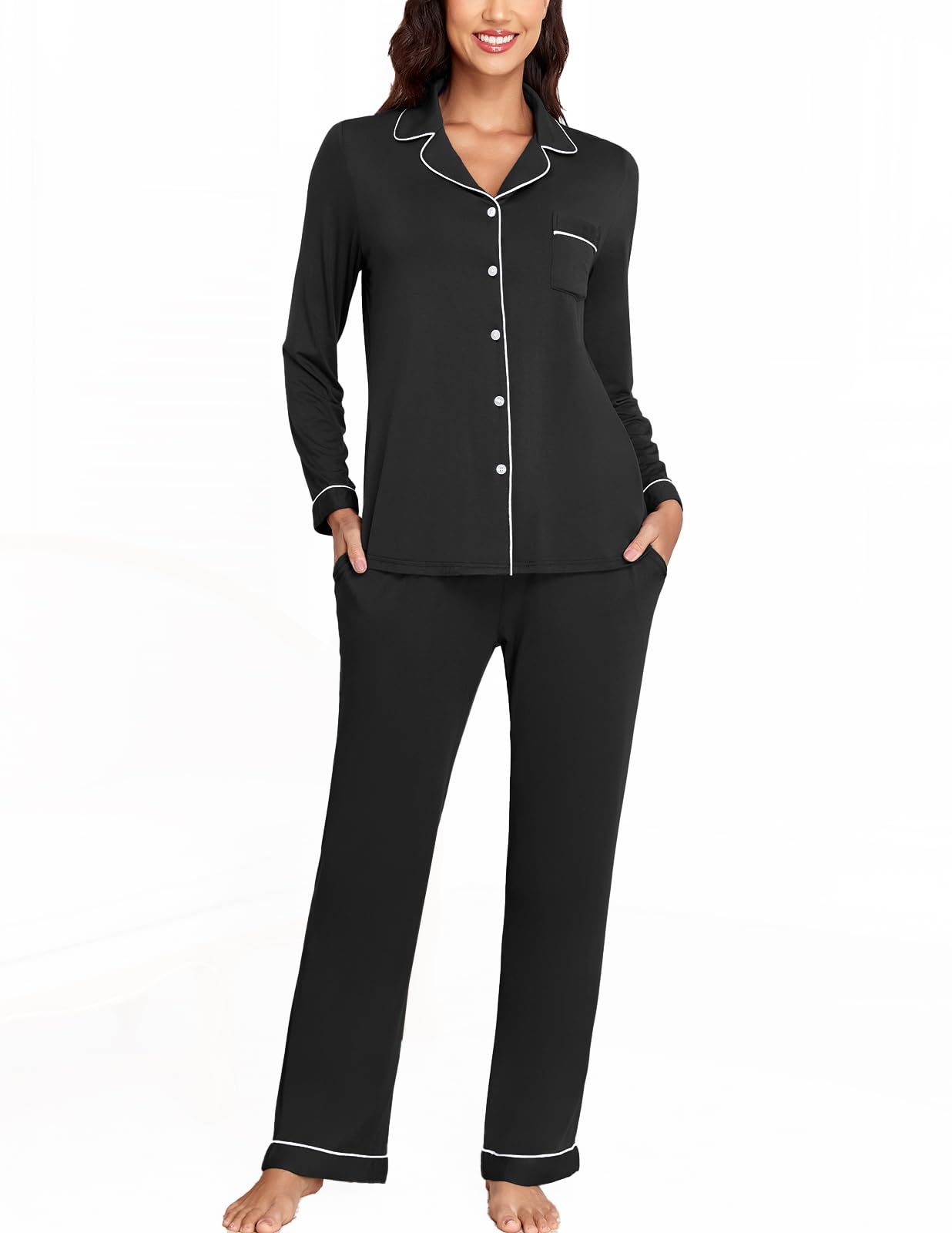 Veseacky Women's Ribbed Knit Pajamas Set 2 Piece Warm Soft Loungewear Sleepwear Pjs S-XXL