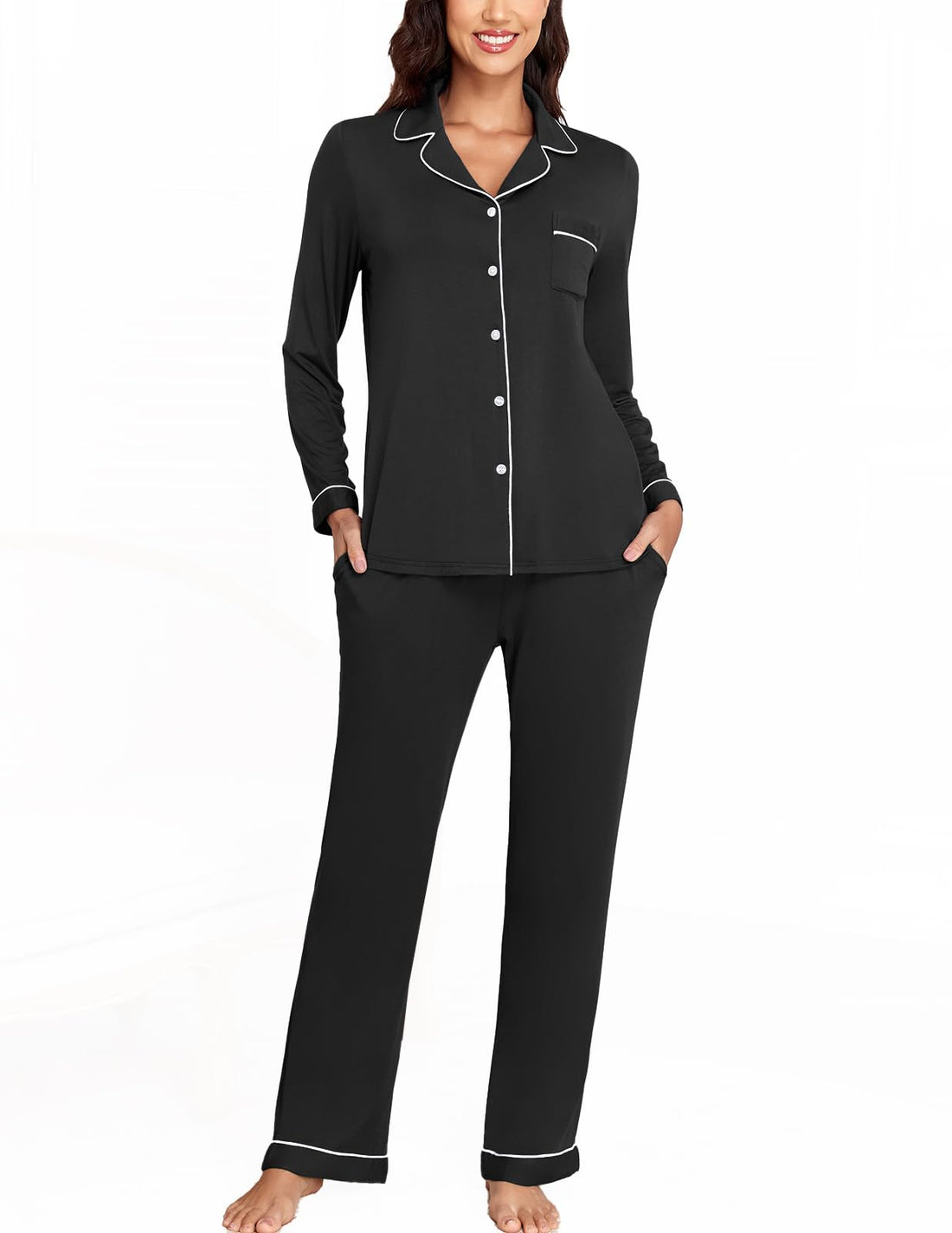 Veseacky Women's Ribbed Knit Pajamas Set 2 Piece Warm Soft Loungewear Sleepwear Pjs S-XXL