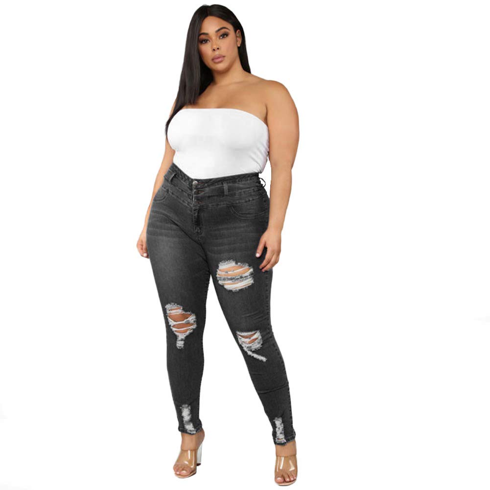 ALLABREVE Womens Plus Size Skinny Jeans Stretchy High Waisted Ankle Jean Ripped Slim Fit Washed Denim Distressed Tight Jean