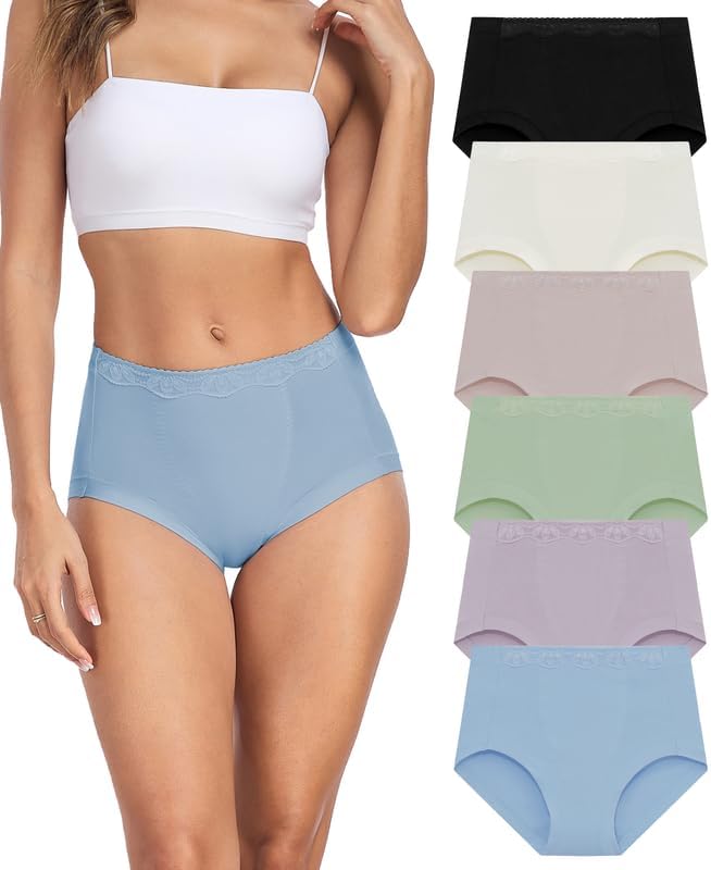 ANLIQI Women's Cotton Underwear High Waist Tummy Control Briefs Full Coverage Multipack Breathable Stretch Ladies Panties