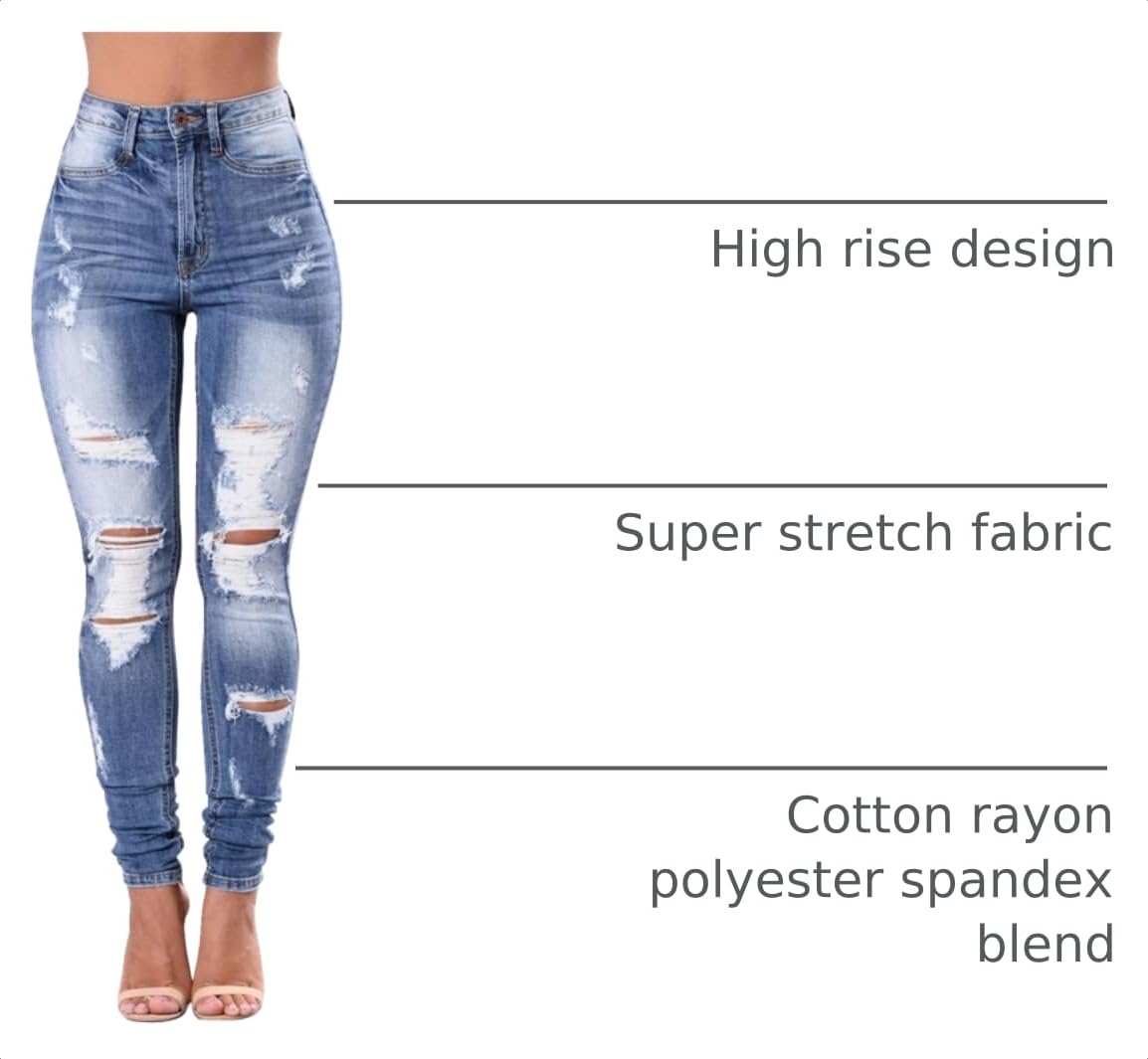 KUNMI Womens Classic High Waisted Skinny Stretch Butt Lifting Jeans Slim Fit Denim Pants
