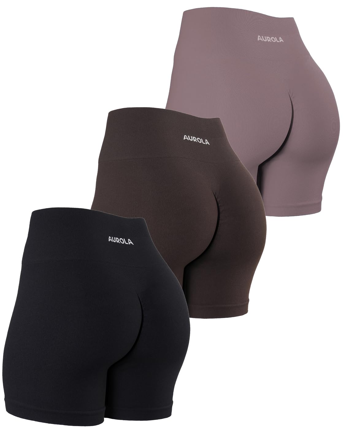 AUROLA Power Workout Shorts for Women Tummy Control Squat Proof Ribbed Thick Seamless Scrunch Active Short