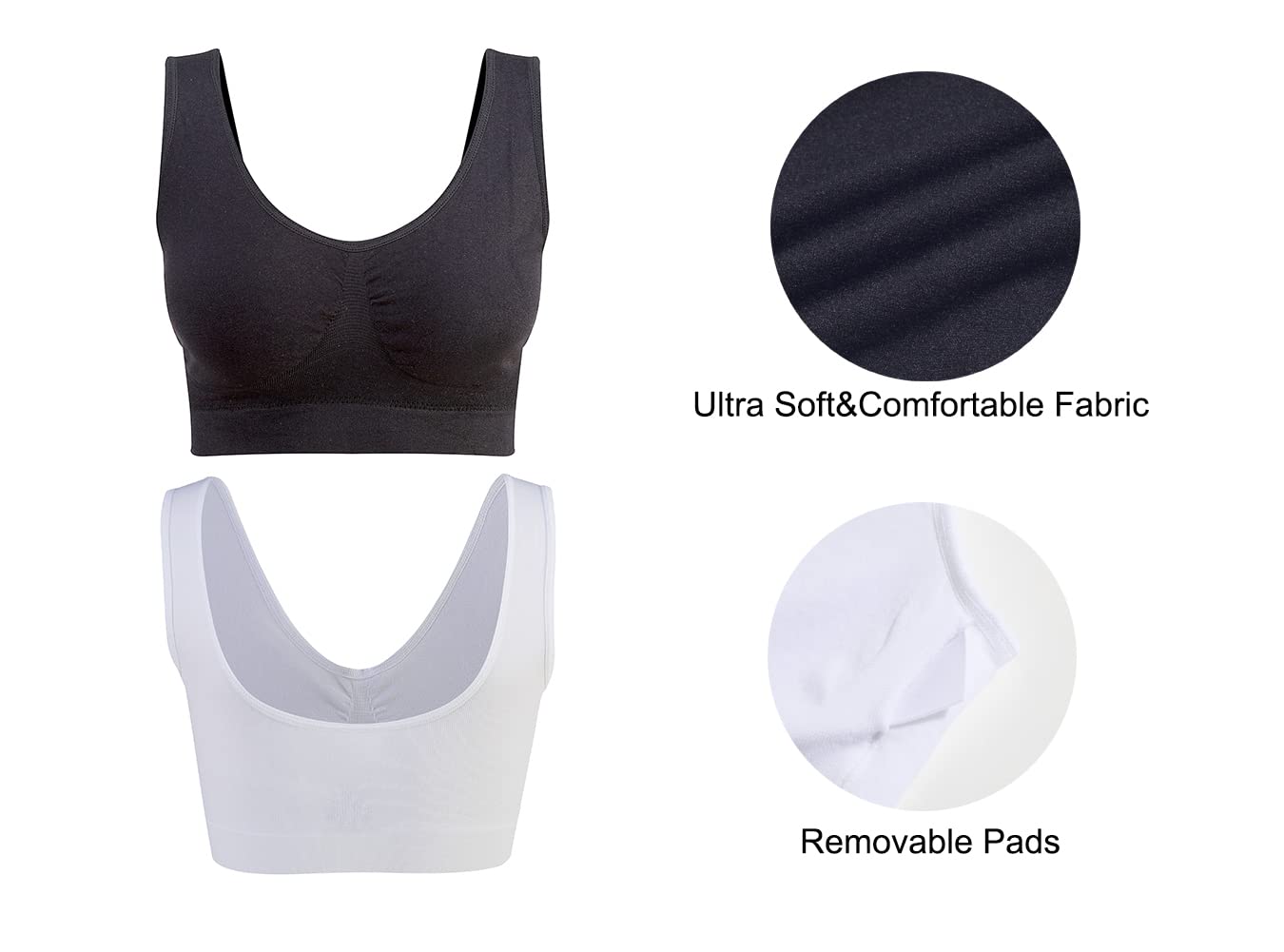 Lemef 3-Pack Seamless Sports Bra Wirefree Yoga Bra with Removable Pads for Women